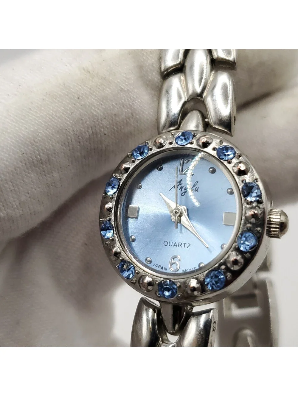 Anylu Quartz Blue Dial And Gem Bezel 21mm Womens Watch New Battery 7